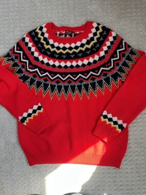 J. McLaughlin Red Fair Isle Crewneck Sweater